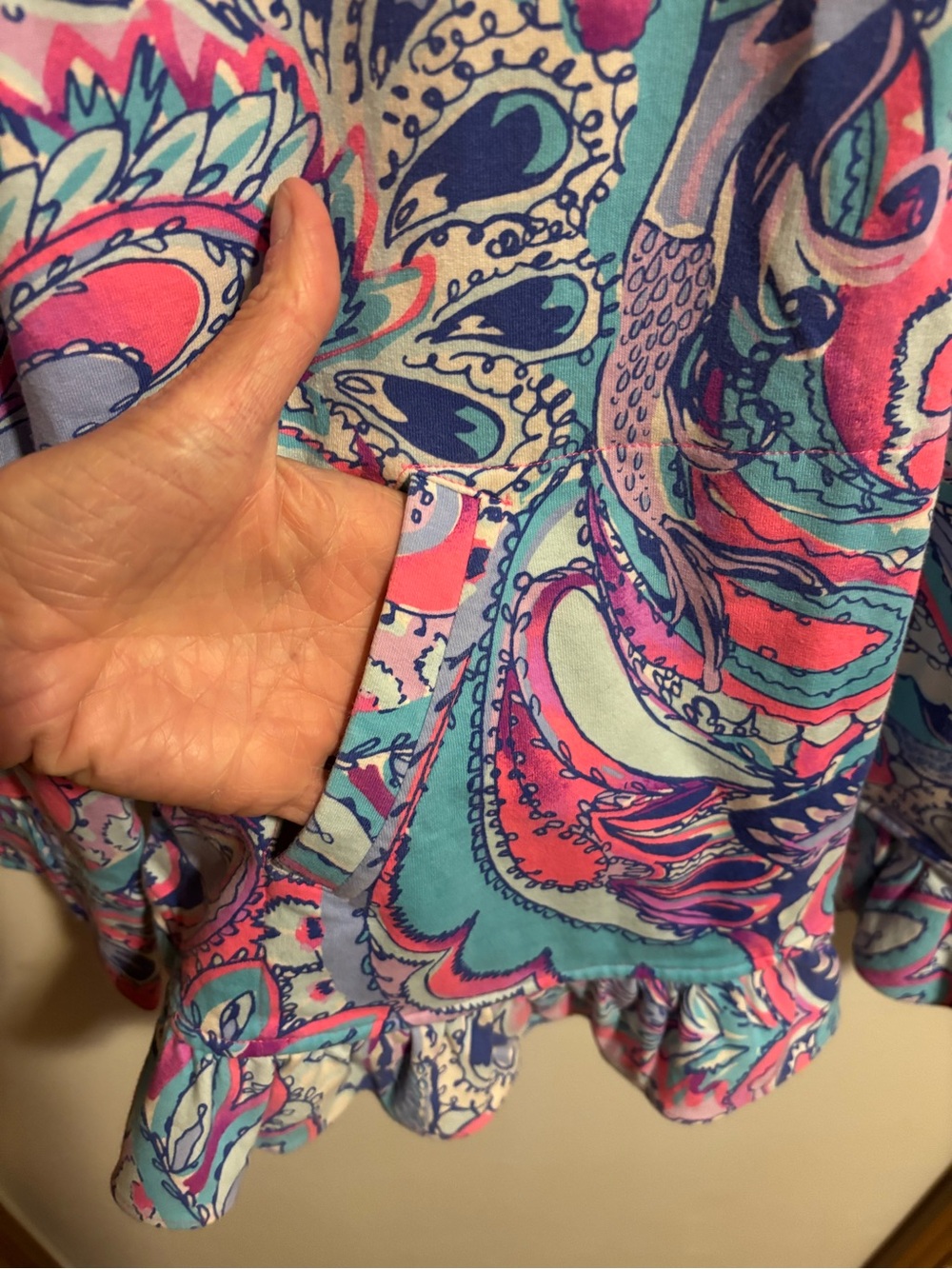 Lilly Pulitzer Blue Paisley Half-Zip Ruffle Top - READ - Picture 4 of 6